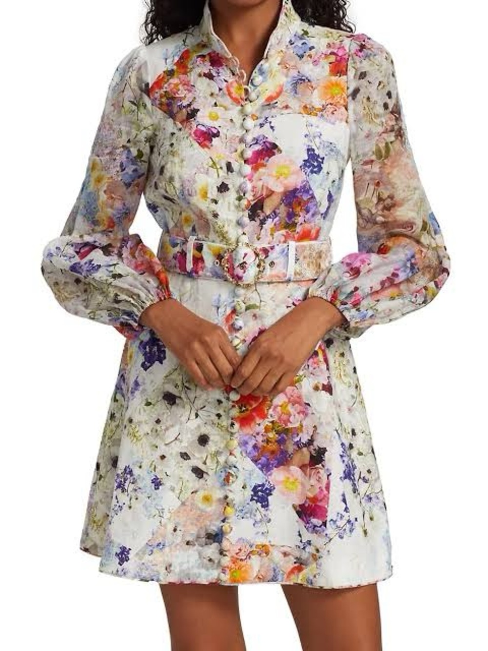 Zimmermann White Floral Mini Dress with Multicolor Bouquet Print